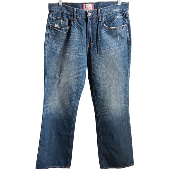 Mossimo Mens Bootcut Jeans Size 33x32 Distressed Denim - Picture 2 of 8